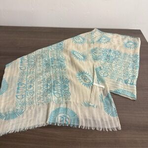 Anthropologie‎ Do Everything In Love Scarf OS Blue Boho Wrap Indian Hand Blocked